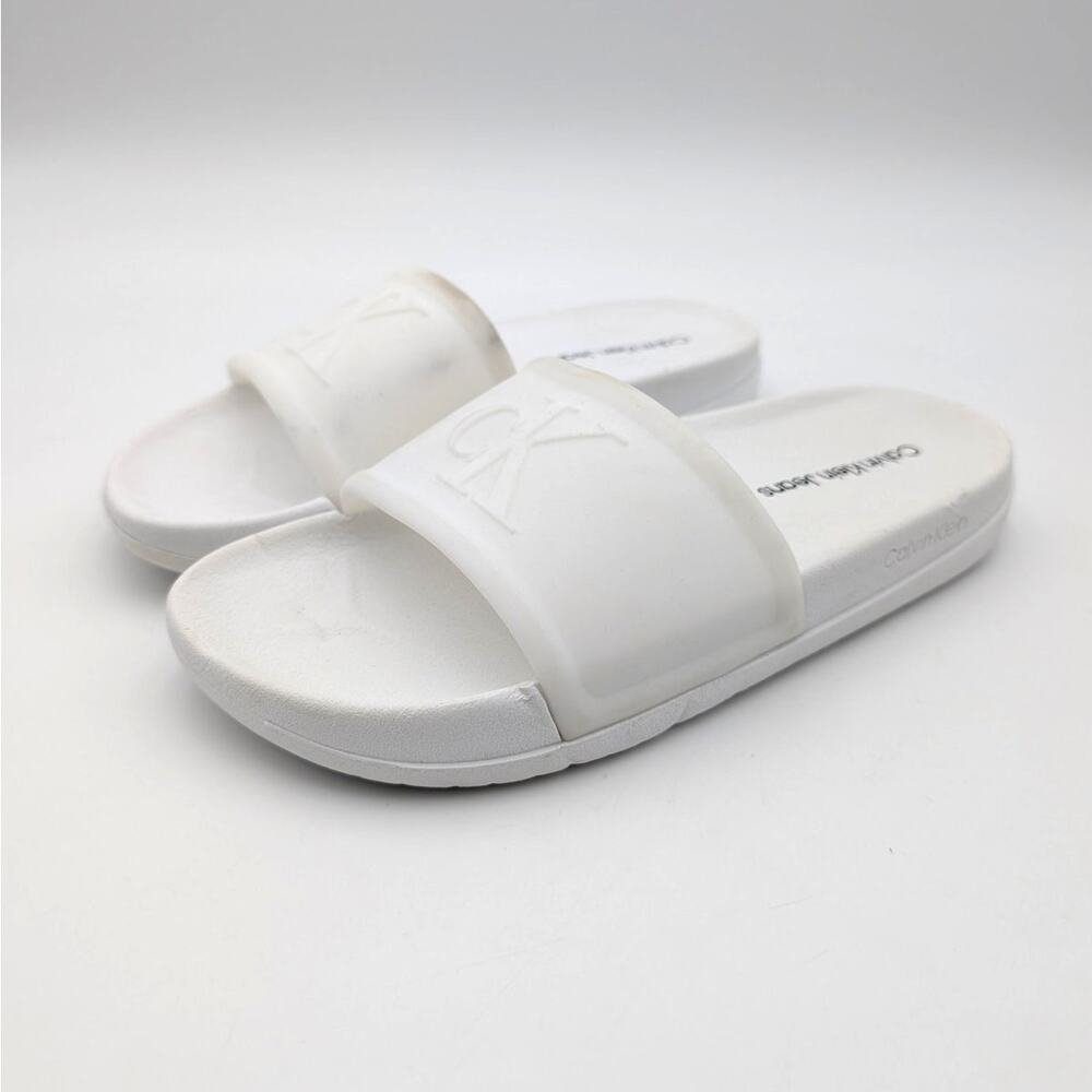 Calvin Klein Barli Slide Sandals Open Round Toe Women's White Size US7M EU37.5